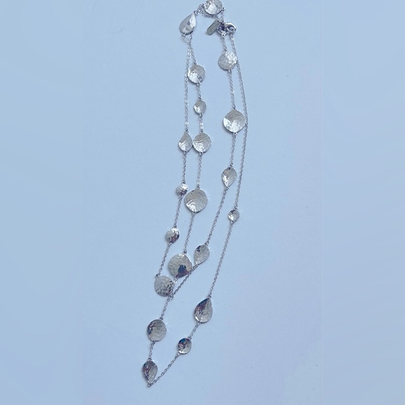 Melinda Maria silver tone hammered circle shell long lanyard layering wrap neck - Picture 1 of 3